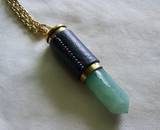 Leather Wrapped Green Aventurine Bullet Jewelry Pendant