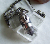 Natural Black Quartz Crystal Sun and Moon Bullet Pendant Necklace