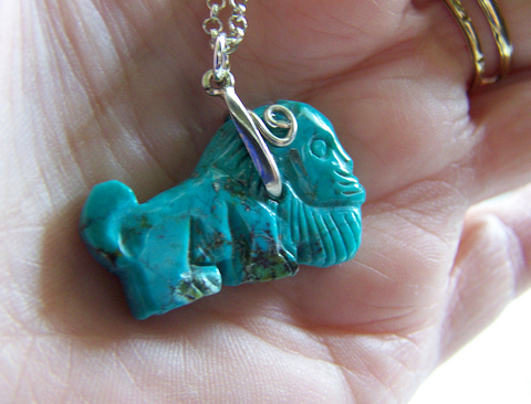 Vintage Natural Turquoise Carved Lion Gemstone Pendant