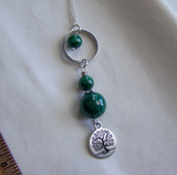 Green Malachite Beads Silver Tree of Life Elemental Necklace