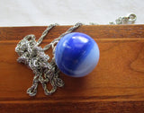 Vintage Akro Agate Blue and White Marble Pendant Necklace