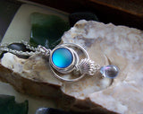 Frosted Blue Mermaid Glass Silver Shell Pendant Necklace