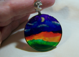 Painted Landscape on Vintage Glass Pendant