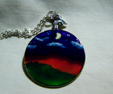 Painted Landscape on Vintage Glass Pendant