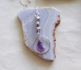 Amethyst Crystal Moon Purple Iolite Silver Circle Pendant Necklace