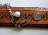 Rainbow Moonstone Filigree Silver Moon Pendant