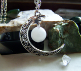 Rainbow Moonstone Filigree Silver Moon Pendant