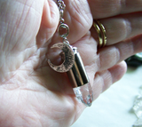 Quartz Crystal Silver Moon Bullet Jewelry Pendant