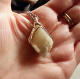 Natural Ivory Moonstone Wire Wrapped Gemstone Pendant Necklace