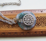 Moss Agate Mandala Disc Earth Element Pendant Necklace