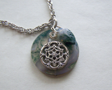 Moss Agate Mandala Disc Earth Element Pendant Necklace