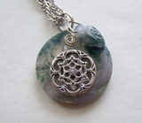 Moss Agate Mandala Disc Earth Element Pendant Necklace