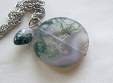 Moss Agate Mandala Disc Earth Element Pendant Necklace