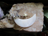 Mother of Pearl Natural Crescent Moon Silver Stars Pendant Necklace