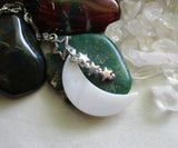 Mother of Pearl Natural Crescent Moon Silver Stars Pendant Necklace