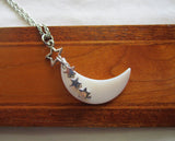 Mother of Pearl Natural Crescent Moon Silver Stars Pendant Necklace