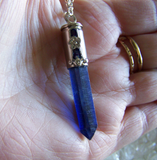 Royal Blue Quartz Forget Me Not Silver Bullet Pendant