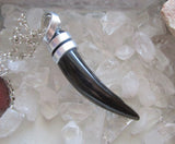 Golden Sheen Black Obsidian Crystal Horn Pendant Necklace