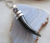 Golden Sheen Black Obsidian Crystal Horn Pendant Necklace