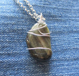 Golden Sheen Obsidian Wire Wrapped Natural Crystal Pendant Necklace