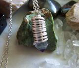 Banded Fluorite Octahedron Silver Bullet Pendant