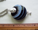 Black and White Banded Onxy Celestial Moon and Stars Pendant Necklace