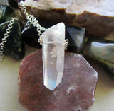 Opal Aura Lemurian Quartz Crystal Point Pendant Necklace