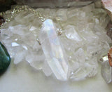 Opal Aura Lemurian Quartz Crystal Point Pendant Necklace