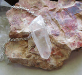 Opal Aura Lemurian Quartz Crystal Point Pendant Necklace