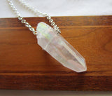 Opal Aura Lemurian Quartz Crystal Point Pendant Necklace