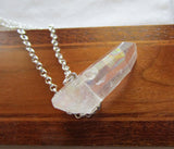 Opal Aura Lemurian Quartz Crystal Point Pendant Necklace