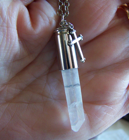 Opal Aura Quartz Crystal Silver Cross Bullet Jewelry Pendant