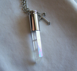 Opal Aura Quartz Crystal Silver Cross Bullet Jewelry Pendant