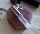 Opal Aura Quartz Crystal Silver Cross Bullet Jewelry Pendant