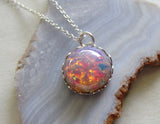 Vintage Pink Opal Glass Bohemian Pendant Necklace