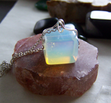 Opalite Iridescent Crystal Cube Pendant