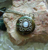 Vintage Brass Locket Silver Filigree Opal Locket Pendant