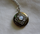 Vintage Brass Locket Silver Filigree Opal Locket Pendant