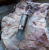 Blue Fluorite Peace Symbol Silver Bullet Jewelry Pendant