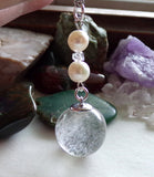 Natural Quartz Crystal Ball Freshwater Pearl Pendant Necklace