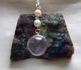 Natural Quartz Crystal Ball Freshwater Pearl Pendant Necklace