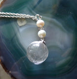 Natural Quartz Crystal Ball Freshwater Pearl Pendant Necklace