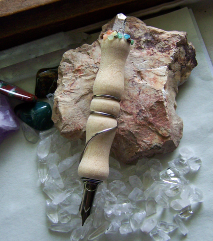 Natural Ash Wood Quartz Crystal Gemstone Dip Pen