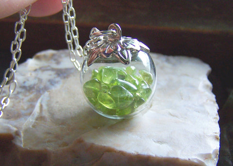 Peridot Gemstones Natural Crystal Ball Pendant Necklace