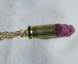 Pink Ruby Gemstone Natural Crystal Bullet Jewelry Pendant Necklace