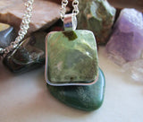 Natural Green Prehnite Crystal Cube Wire Wrapped Pendant Necklace