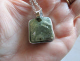 Natural Green Prehnite Crystal Cube Wire Wrapped Pendant Necklace