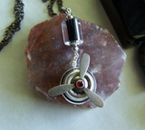 Vintage Silver Propeller Steampunk Jewelry Pendant Necklace