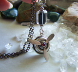 Vintage Silver Propeller Steampunk Jewelry Pendant Necklace