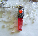 Autumn Orange Aura Quartz Filigree Pumpkin Bullet Jewelry Pendant